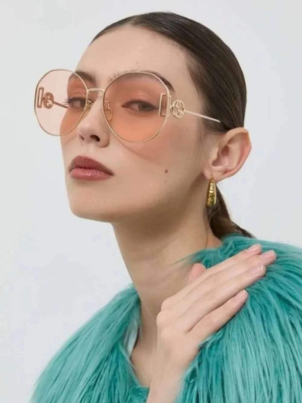 New Gucci GG1206SA 004 Women Oversized Gold Cream Sunglasses